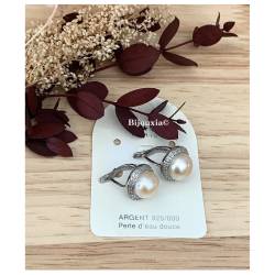 Boucles d’oreilles en argent 925/000 perle d’eau douce naturelle