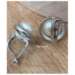 Boucles d’oreilles en argent 925/000 perle d’eau douce naturelle