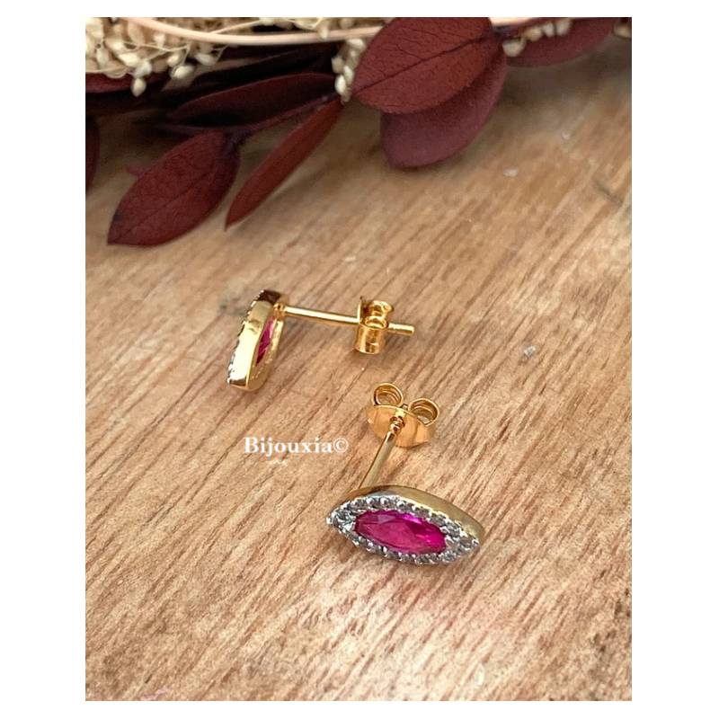 Boucles d’oreilles clous d’oreilles marquise cristal rose zircon plaqué or 18K