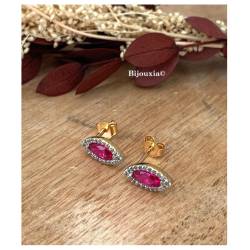 Boucles d’oreilles clous d’oreilles marquise cristal rose zircon plaqué or 18K