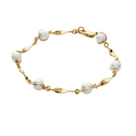 Bracelet Perles Blanches en Plaqué Or 18 Carats 750/1000