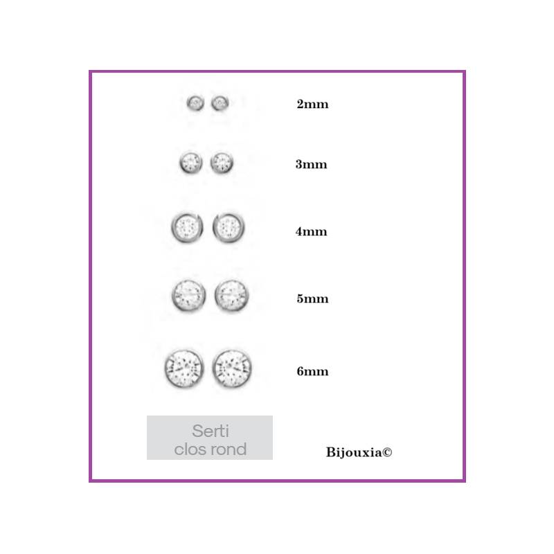Boucles D'oreilles Zirconium Cristal Rond Argent Rhodié Tailles Au CHOIX