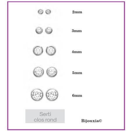 Boucles D'oreilles Zirconium Cristal Rond Argent Rhodié Tailles Au CHOIX