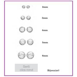 Boucles D'oreilles 2mm Zirconium Cristal Rond Serti Clos Argent 925/000 Rhodié