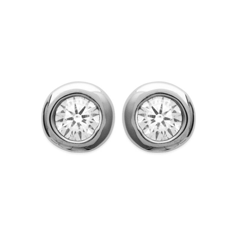 Boucles D'oreilles 2mm Zirconium Cristal Rond Serti Clos Argent 925/000 Rhodié