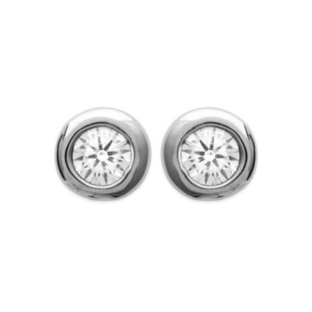 Boucles D'oreilles 2mm Zirconium Cristal Rond Serti Clos Argent 925/000 Rhodié