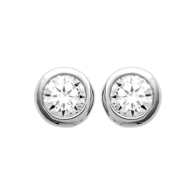 Boucles D'oreilles 3mm Zirconium Cristal Rond Serti Clos Argent 925/000 Rhodié