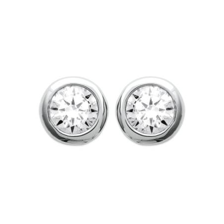 Boucles D'oreilles 3mm Zirconium Cristal Rond Serti Clos Argent 925/000 Rhodié
