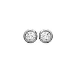 Boucles D'oreilles 4mm Zirconium Cristal Rond Serti Clos Argent 925/000 Rhodié