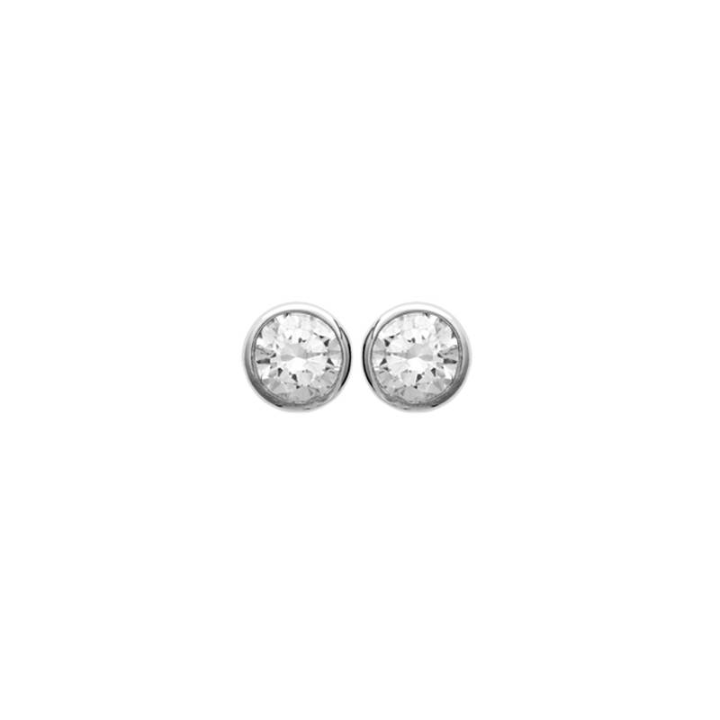 Boucles D'oreilles 5mm Zirconium Cristal Rond Serti Clos Argent 925/000 Rhodié