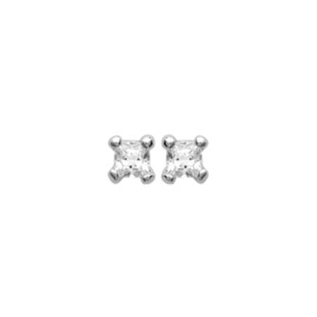 Boucles D'oreilles 2mm Cristal Zirconium Carré Serti Argent 925/000 Rhodié