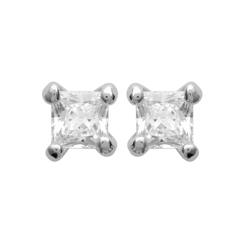 Boucles D'oreilles 3mm Cristal Zirconium Carré Serti Argent 925/000 Rhodié