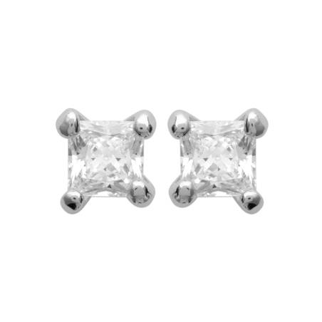 Boucles D'oreilles 3mm Cristal Zirconium Carré Serti Argent 925/000 Rhodié