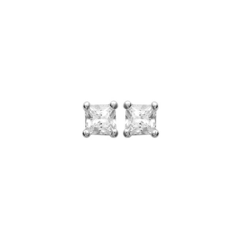 Boucles D'oreilles 4mm Cristal Zirconium Carré Serti Argent 925/000 Rhodié