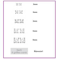 Boucles D'oreilles 5mm Cristal Zirconium Carré Serti Argent 925/000 Rhodié