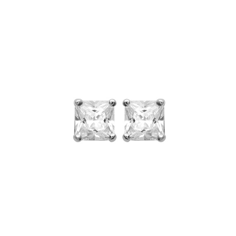 Boucles D'oreilles 6mm Cristal Zirconium Carré Serti Argent 925/000 Rhodié