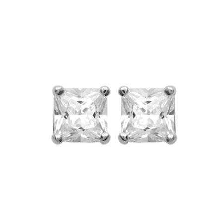 Boucles D'oreilles 6mm Cristal Zirconium Carré Serti Argent 925/000 Rhodié