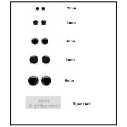 Boucles D'oreilles 4mm Cristal Cz Noir Serti 4 Griffes En Argent 925/000 Rhodié