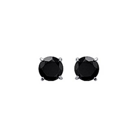 Boucles D'oreilles 5mm Cristal Cz Noir Serti 4 Griffes En Argent 925/000 Rhodié