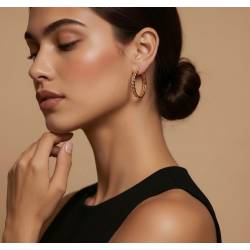 Boucles D'oreilles Créoles Ouvrantes Diamètre 3CM Motif Chaîne Plaqué Or 18 Carats 750/1000