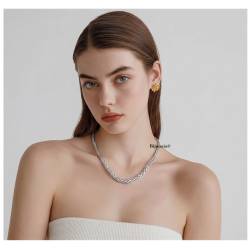 Collier Maille Palmier En Chute en argent massif 925/1000 + Rhodium HAUTE QUALITÉ