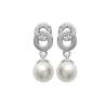 Boucles D'oreilles Perles Pendantes +Cercles Zirconium Argent 925/000 Rhodié