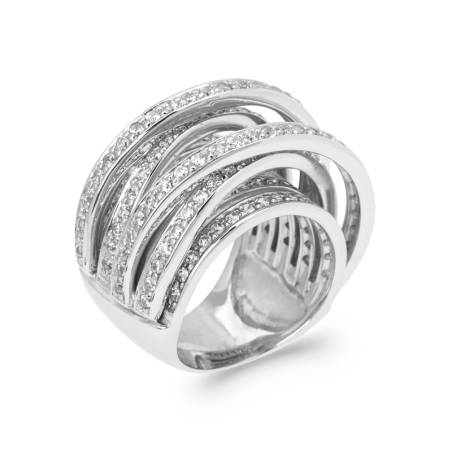 Bague Large ZIRCONIUM Entrelacés Argent Massif 925/000 Rhodié CHOIX