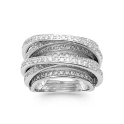 Bague Large ZIRCONIUM Entrelacés Argent Massif 925/000 Rhodié CHOIX