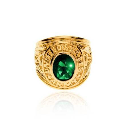 Bague Chevalière Américaine Army Cz Émeraude Plaqué Or 750/000 T60-62-64-66