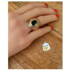 Bague Chevalière Américaine Army Cz Émeraude Plaqué Or 750/000 T60-62-64-66