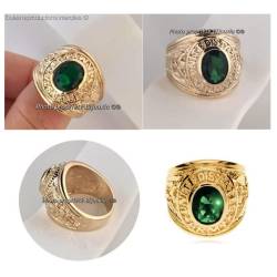 Bague Chevalière Américaine Army Cz Émeraude Plaqué Or 750/000 T60-62-64-66