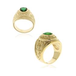 Bague Chevalière Américaine Army Cz Émeraude Plaqué Or 750/000 T60-62-64-66