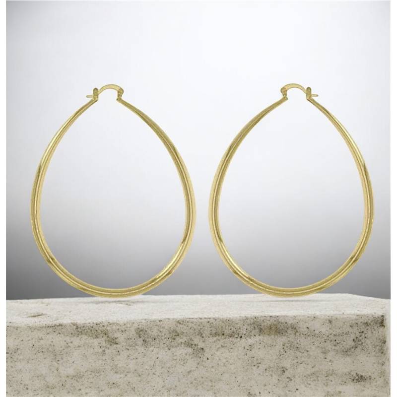 Boucles D'oreilles Grandes Créoles Ovales 8CM En Plaqué Or