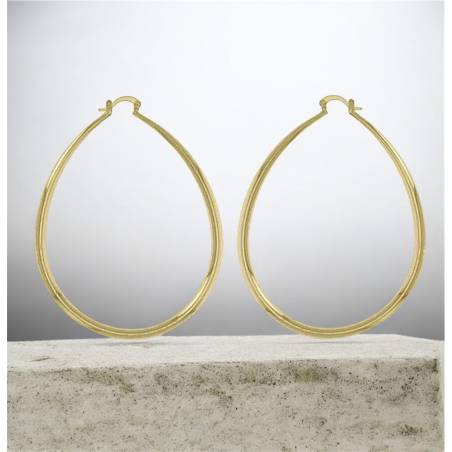 Boucles D'oreilles Grandes Créoles Ovales 8CM En Plaqué Or