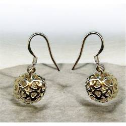 Boucles D'oreilles Pendantes Boule Ajourée 12MM En Plaqué Or
