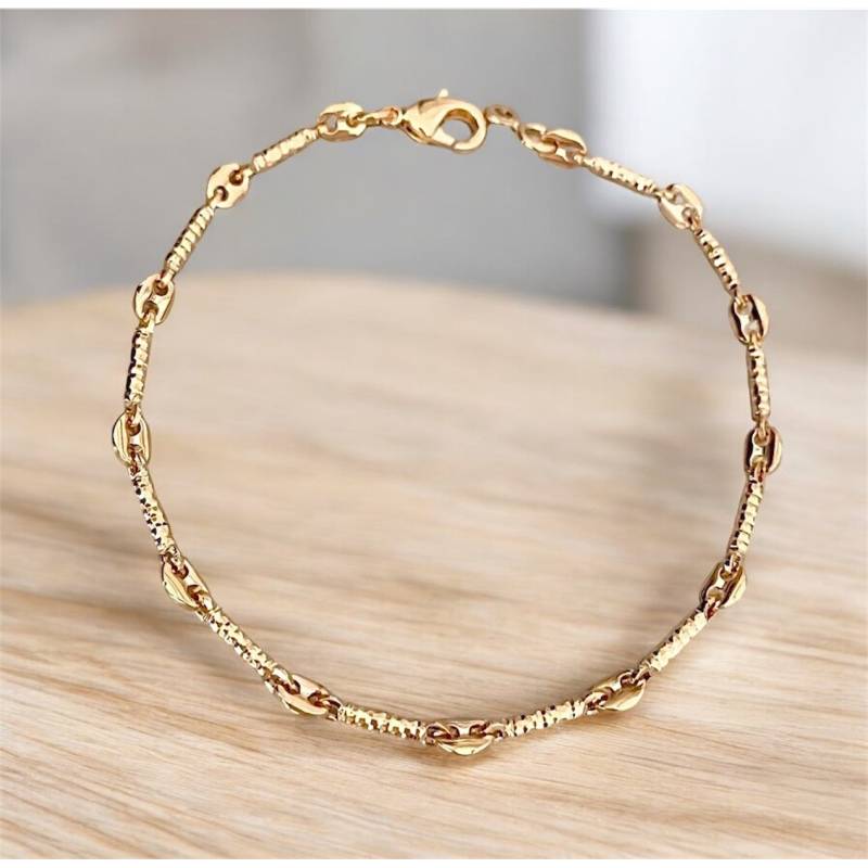 Bracelet Alternance Grain de Café 20CM En Plaqué Or 18 carats Bijoux NEUF