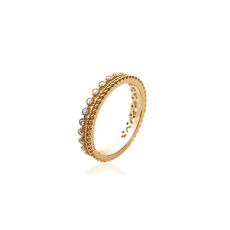 Bague Alliance Empierrée Double Rangs Couronne Oxyde de Zirconium Plaqué or 18 carats 750/000