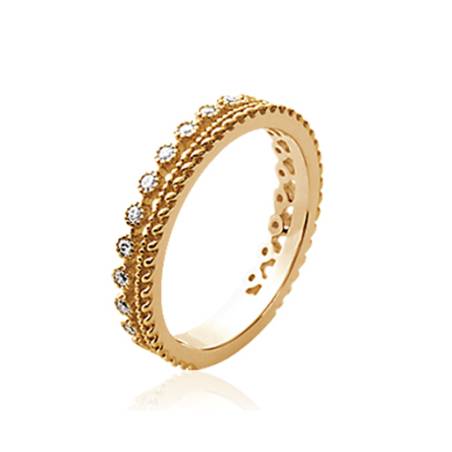 Bague Alliance Empierrée Double Rangs Couronne Oxyde de Zirconium Plaqué or 18 carats 750/000