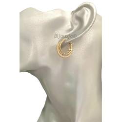 Boucles D'oreilles Créoles 2CM Triple Anneaux Scintillantes En Plaqué Or