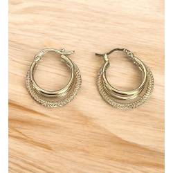 Boucles D'oreilles Créoles 2CM Triple Anneaux Scintillantes En Plaqué Or