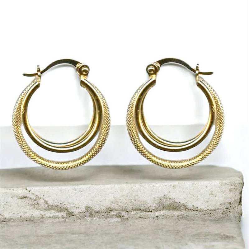 Boucles D'oreilles Créoles 2CM Triple Anneaux Scintillantes En Plaqué Or