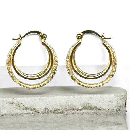 Boucles D'oreilles Créoles 2CM Triple Anneaux Scintillantes En Plaqué Or