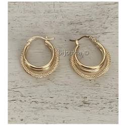 Boucles D'oreilles Créoles 2CM Triple Anneaux Scintillantes En Plaqué Or