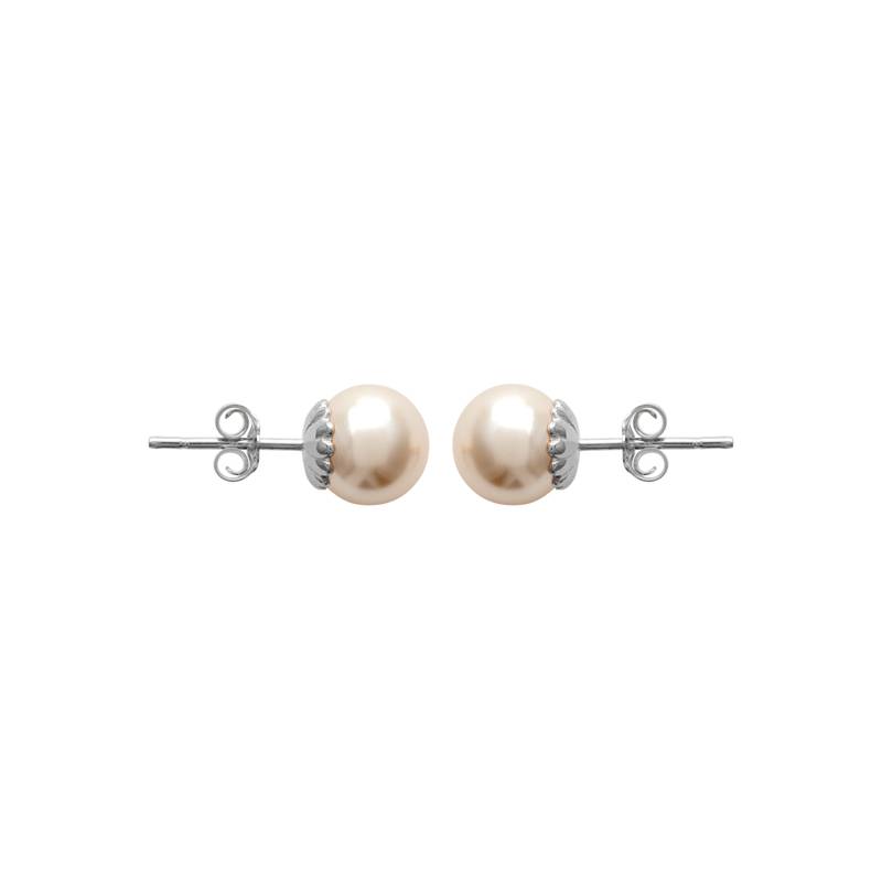 Boucles D'oreilles Perle Beige Nacré Majorque 8MM Argent Massif 925/000