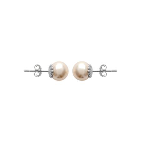 Boucles D'oreilles Perle Beige Nacré Majorque 8MM Argent Massif 925/000