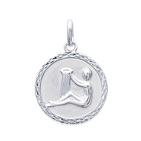 Pendentif Médaille Signe Zodiaque VERSEAU Argent Massif 925/1000