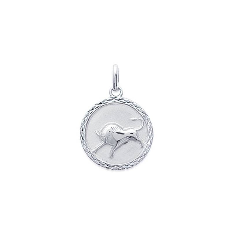 Pendentif Médaille Signe Zodiaque Taureau Argent Massif 925/1000