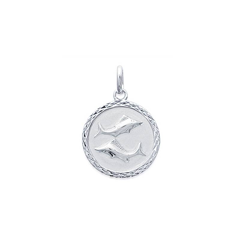 Pendentif Médaille Signe Zodiaque POISSON Argent Massif 925/1000
