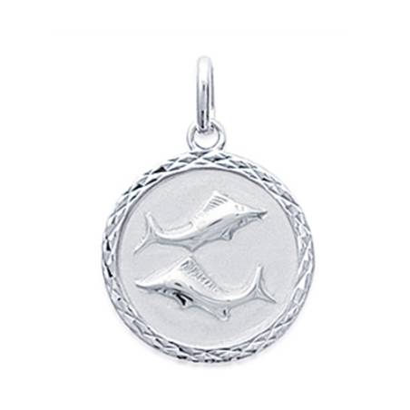 Pendentif Médaille Signe Zodiaque POISSON Argent Massif 925/1000