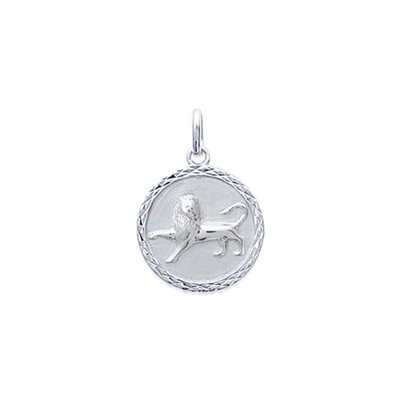 Pendentif Médaille Signe Zodiaque LION Argent Massif 925/1000